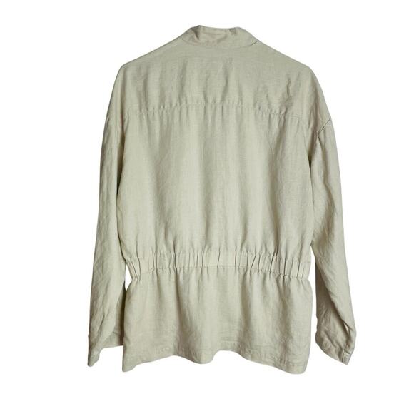 Ellen Tracy 100% Linen Anorak Jacket Womens L Beige Full Zip Roll Tab Sleeve - Picture 2 of 9